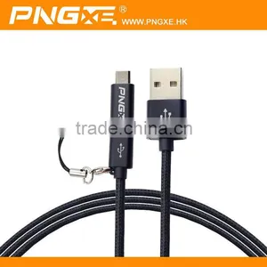 PNGXE Hottest 2.4A Very Fast Charging Current 2 in 1 Nylon Braided Micro Usb 2.0 Cable for Iphone and Samsung thumbnail-4