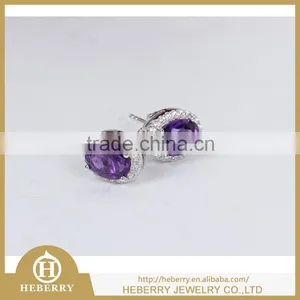 Purple Color Amethyst Gemstone Stud Earring Party Wearing thumbnail-2