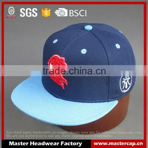 Custom 6- Panel Blue Flat Brim Fitted Cap With 3D Embroidered Patch thumbnail-1