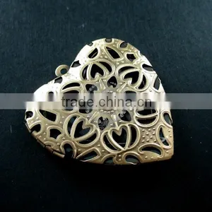 39mm Big Filigree Heart Shape Vintage Style Antiqued Bronze Flower Photo Locket DIY Pendant Charm Jewelry Supplies 1131051 thumbnail-1