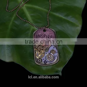 2015 Yiwu Fashion Imitation Jewelry Steampunk Necklace Dog Tag Gear Steam Inspire Letter Pendant Cameo Statement Necklace thumbnail-2