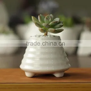 New Design White Glazed Indoor Small Decorative Planters With Foot thumbnail-1