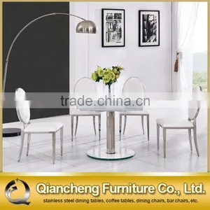 2017 Modern Function Adjustable Tempered White Glass Dining Table thumbnail-2