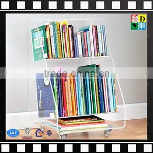 Cutom Top Grade Plexi Acrylic Book Shelf Elegant Vanity Acrylic Book Cart PMMA Lucite Acrylic Book Cart With Wheels Home Use thumbnail-1