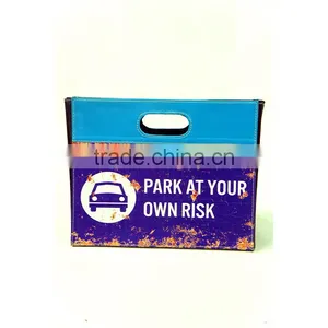 Foldable Faux Leather Storage Bin With Two Handles, Durable Open Storage Basket thumbnail-4