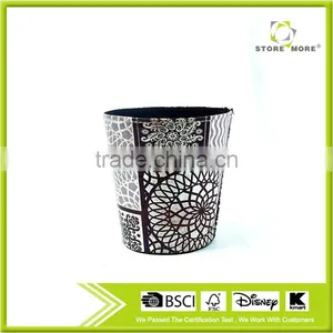 Flower Print Waste Bin Faux Leather Trash Can For Kicthen/Livingroom/Bathroom thumbnail-1