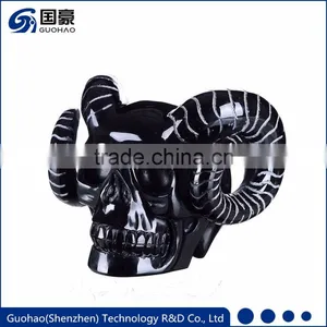 Halloween Props Decorative Black Human Head Skull With Horn thumbnail-1