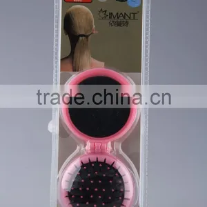Round Folding Comb/Foldable Hair Brush With Mirror thumbnail-4