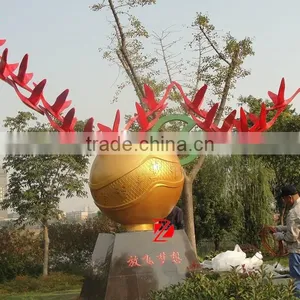 Stainless Steel Golden Ball Sculpture With Peace Dove Statue thumbnail-1
