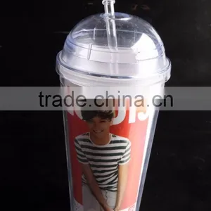 Logo Printed Reusable Plastic Double Wall Tumbler With Dome Lid thumbnail-5