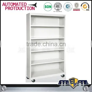 Modern Furniture 5 Shelves Office Metal Bookcases On Wheels thumbnail-3