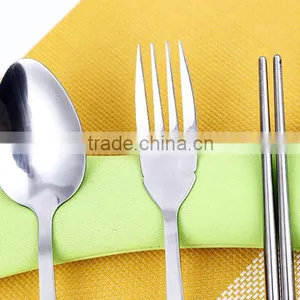 3 Pcs Tableware Stainless Steel Dinnerware Set of Chopsticks, Spoon and Fork With the Bag thumbnail-4