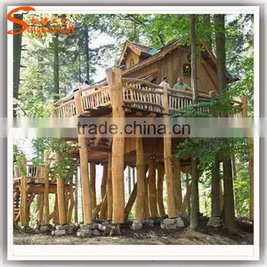 Newest Design China Supplier Large Outdoor Plastic Leaves Wooden Artificial Tree House for Sale thumbnail-3