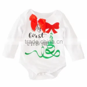 Christmas Tree Bow Tie Long Sleeve Romper and Kneepad Knit Two-piece Suit thumbnail-2