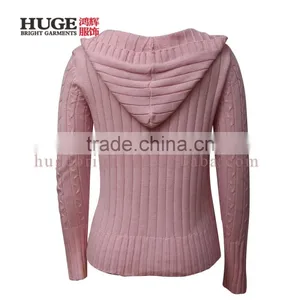 Cable Knit Hooded V Neck Sweater Women'S With Kangaroo Pocket thumbnail-2