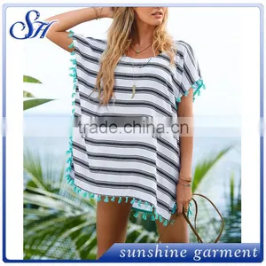 2017 Soft Chiffon Print Stripe Beach Wear for Women thumbnail-1