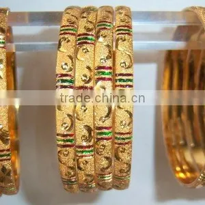 Gold Plated Meena Enamel Work BANGLES sz Small- XXL thumbnail-1