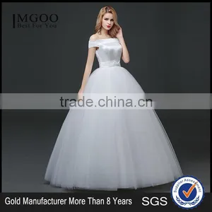 MGOO 2017 Off Sholder Short Sleeve Plain Crepe Custom Made Formal Bridal Gowns Lace Wedding Dresses thumbnail-1