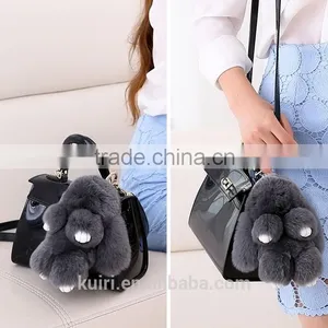 Cute Mini Genuine Rabbit Fur Pom Pom Key Chain Women Trinket Rabbit Toy Doll Bag Car Key Ring Monster Jewelry Gift thumbnail-1