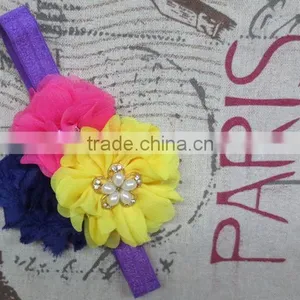 Fashionable Toddler Soft Chiffon Fabric Flowers Headband Good Quality thumbnail-4