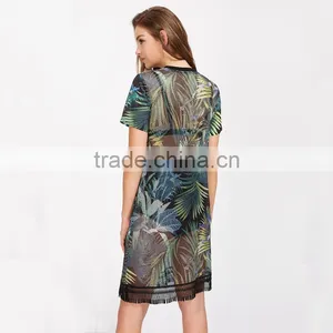 WOMEN Sexy Short Shirt Dress, Printed and Mesh Design Black Dress thumbnail-2