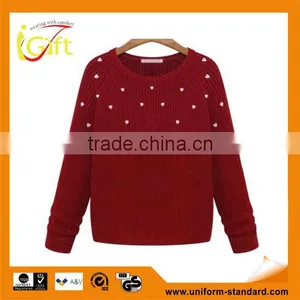 2014 Hot Sell Wholesale High Quality Long Sleeve Cotton Dot Sprinted Sweater thumbnail-1
