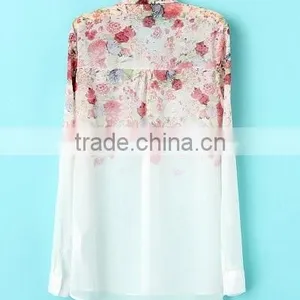 New Design Printed Flowers&strips Fashion Ladies Blouse thumbnail-2
