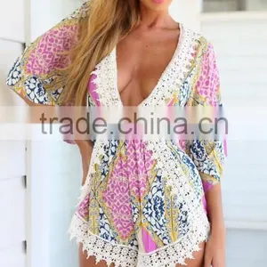 Onen Onen Hot Sale Sexy Pink Flower Pattern Backless High Quality Cheap V Collar Summer Dress thumbnail-6
