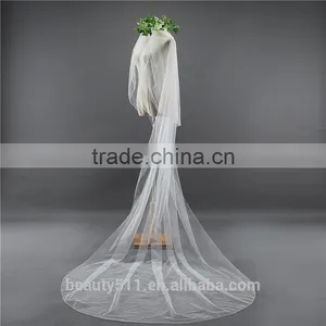 Wholesale Wholesale White Wedding Lace Long Tulle Bridal Veils 2017 HL07 thumbnail-1