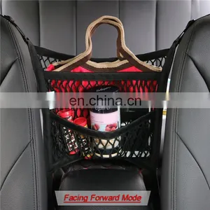 3-Layer Car Mesh Organizer Seat Back Net Bag Barrier of Backseat Pets Children Kids Cargo Tissue Purse Holder Driver Storage thumbnail-2