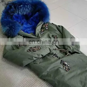 High-end Italy Style Super Big Fur Hood Military Long Fur Parka Jacket thumbnail-3