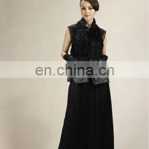 Black Lamb Fur Fashion Women Gilet With Real Lamb Lether Trim New Fashion Women Real Fur Gilet STY.NO. 5003# thumbnail-1