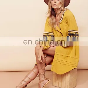 Balloon Sleeve Dress for Ladies Embroidered Button Down Shirt Dress for Casual thumbnail-4