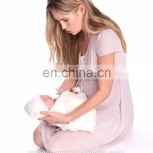 Blush Pink Pleated Maternity Dress Nursing Breastfeeding Clothes thumbnail-4