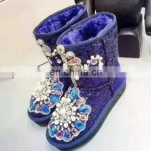 Aidocrystal Handmade Royal Blue Lady Fashion Bling Bling Rhinestone Sequins Snow Boots thumbnail-2