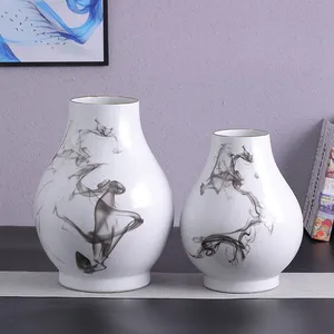 Jingdezhen Zen Chinese Ink Painting White Gourd Vase For Showroom Tea Table thumbnail-4