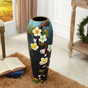 European Retro Hand Made Creative Soft Decor Green Ceramic Floor Vase For Office Hotel thumbnail-1