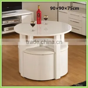 High Glossy MDF Round 4 Seater White Dining Set thumbnail-1
