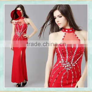 Elegant Red Beaded Evening Dress thumbnail-1