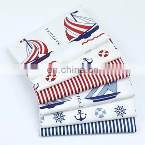 Navy Cartoon Sailing Fabric Kindergarten Baby Wrapped in Sleeping Bag Child Quilt Cover Sheet Cotton Fabric thumbnail-1