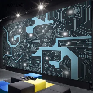 Custom Metal Circuit Board Wallpaper Technology Office Blue Background Wall Gaming Room Decoration Mural Dropshipping thumbnail-3