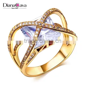2016 Jewelry Ring Model Clear Zircon Stone Square Cross Shape Unique Design Ring thumbnail-2