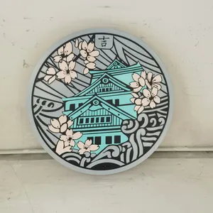 Customized Art Japanese Manhole Cover Painting Ductile Iron Copper Aluminum Relief Metal Ground Sculpture Boundary Post thumbnail-1
