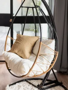 New Launch PE Rattan Single Seat Garden Swing Chair Factory Price Swing Basket With Cushion thumbnail-1