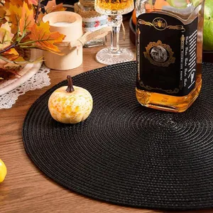 Round Braided Placemats 15 Inch in Black Color for Natural Woven Heat Resistant Place Mats Set of 6 thumbnail-5