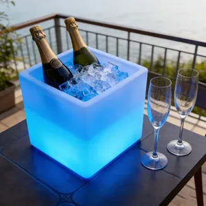 Square Waterproof PE LED Ice Cooler With RGB Changeable Light Modern Design Portable & Durable Tabletop Beverage Cooling Chest thumbnail-1