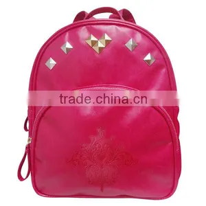 Ladies & Women Fashion Elegant Embossed Pink PU Backpack thumbnail-2