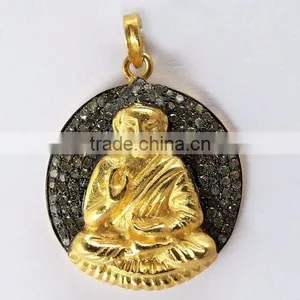 Wholesale Vintage Style Gold Polish Buddha 925 Sterling Silver Pendant, Silver Jewelry Supplier India thumbnail-1