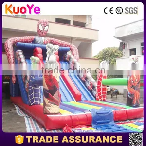 High Quality 0.55mm PVC Tarpaulin Three Lane Spider Man Theme Inflatable Slides for Sale thumbnail-1