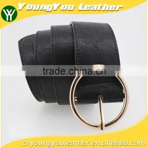 Women's Fashion Belt With Black PU Leather & Gold Circle Buckle in Chinese Factory thumbnail-1